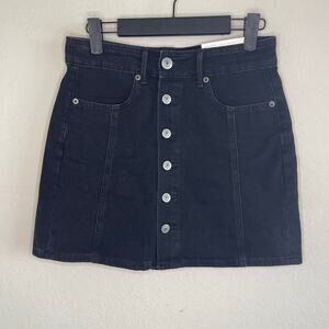 NEW American Eagle Hi-Rise A-line Denim Mini Skirt Button Front Black - Size 0